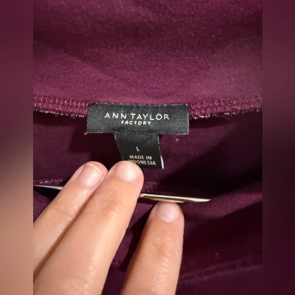 Ann Taylor Rich Purple Top Mock Neck w Button